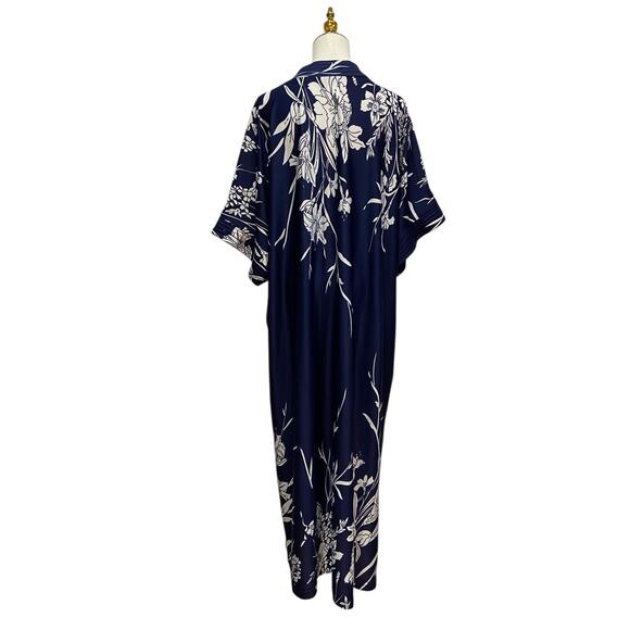 Vintage Anthony Richards Navy & White Floral Zip Front Lounge Caftan size OS - Picture 4 of 7